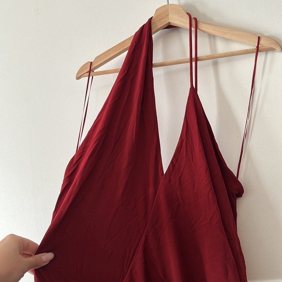NEW Reiss Xena Draped Ruched Strappy Open Back Midi Cocktail Dress in Deep Red - Picture 7 of 12